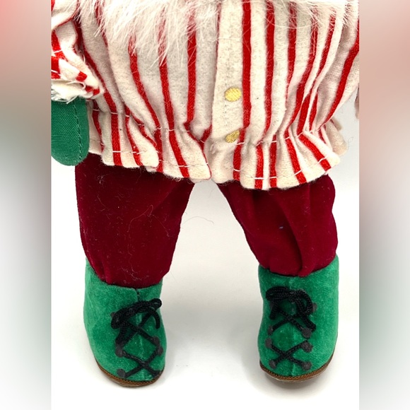 Santa Claus Soft Fabric Christmas Ornament Red White Stripes Jacket 8.5 in - Picture 3 of 7